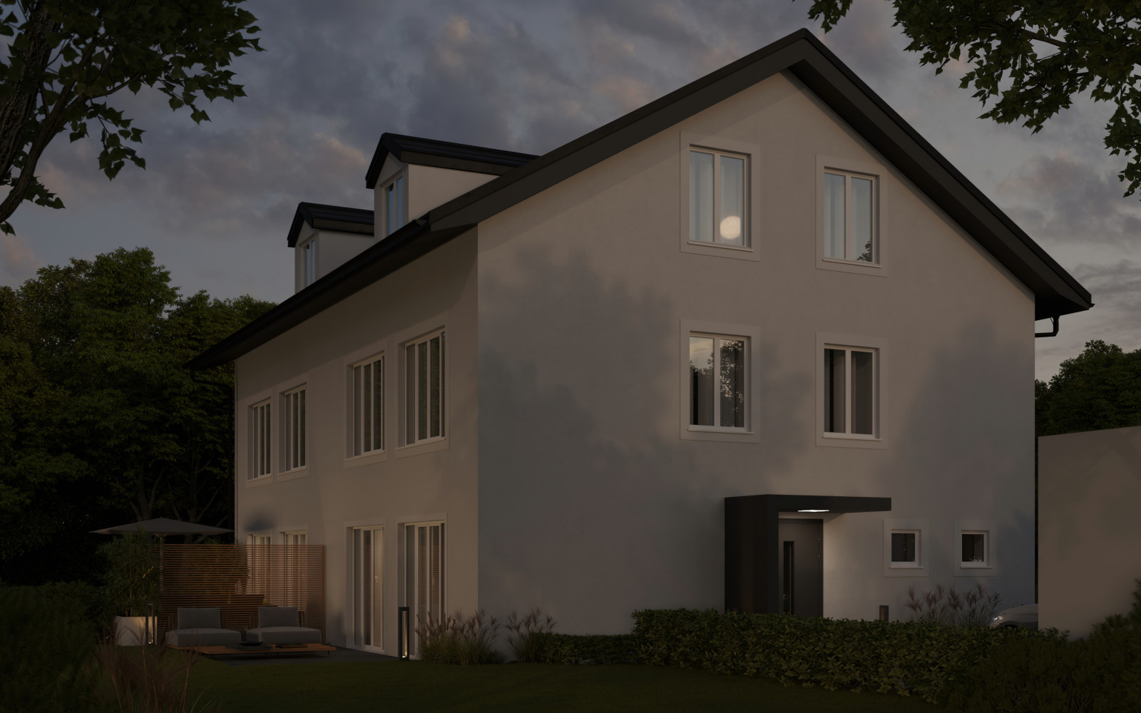 Blick auf das Haus am Abend
