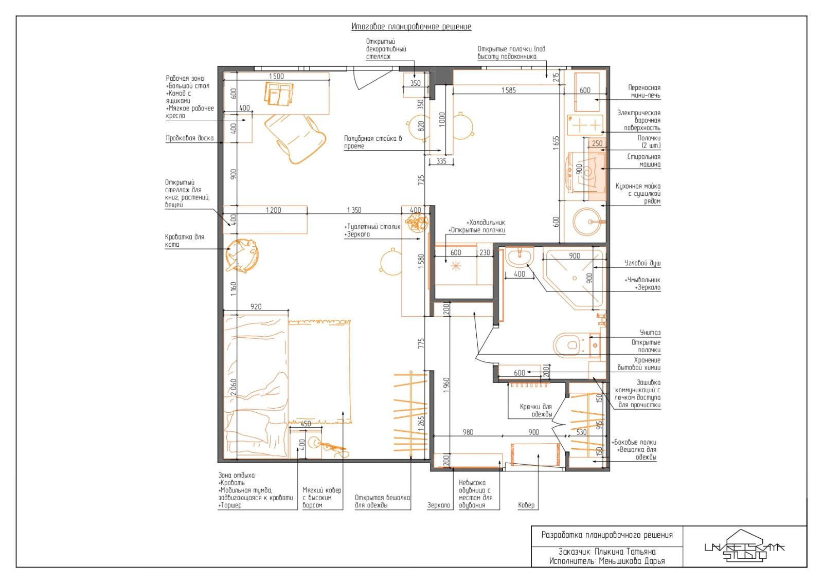Обложка проекта: Планировочное решение однокомнатной квартиры для студента