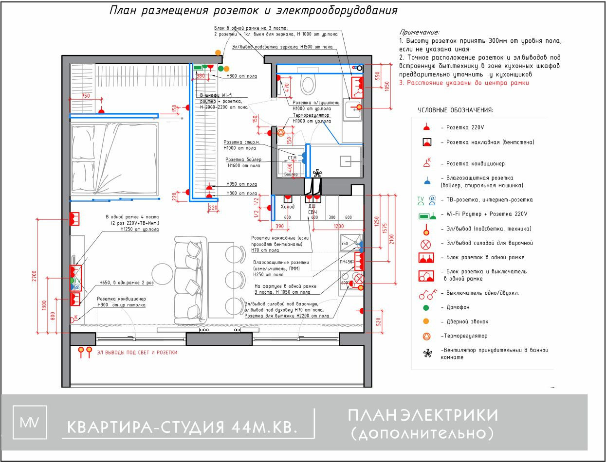 Планировочное решение 1-комн. квартиры 44 м.кв. ЖК River Day г.Хабаровск