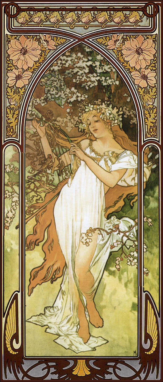 Artistic mosaic based on paintings by Alphonse Mucha "Seasons. Spring"
