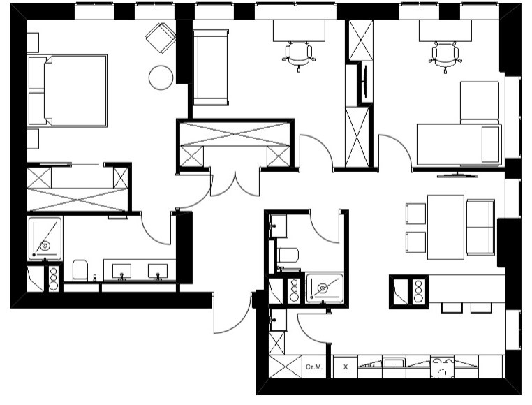ЯРКАЯ КВАРТИРА ДЛЯ СЕМЬИ ИЗ 4-Х ЧЕЛОВЕК