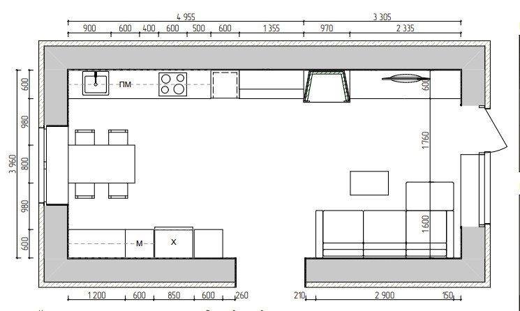 Гостиная-столовая в загородном доме
