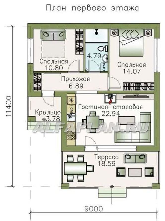 "ВИНЬОН" 570А - одноэтажный дом с большой террасой