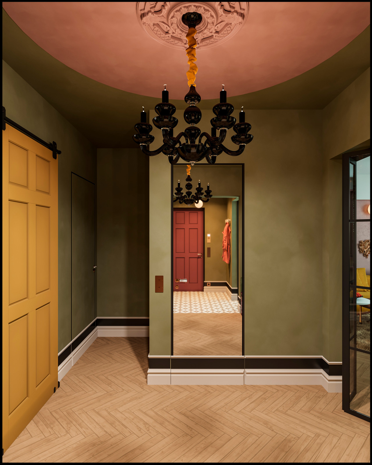 Эклектичный проект квартиры с огромной гардеробной с окном