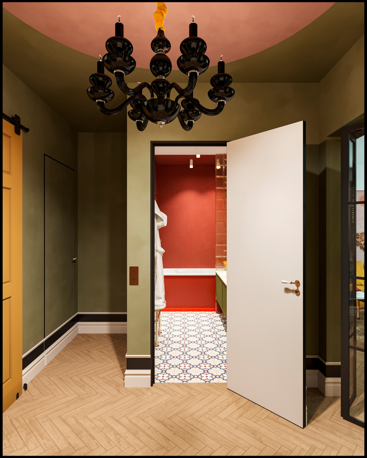 Эклектичный проект квартиры с огромной гардеробной с окном