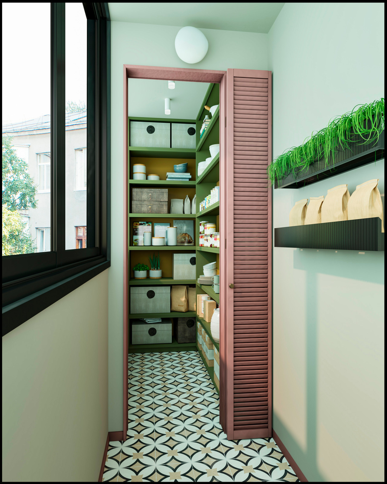 Эклектичный проект квартиры с огромной гардеробной с окном