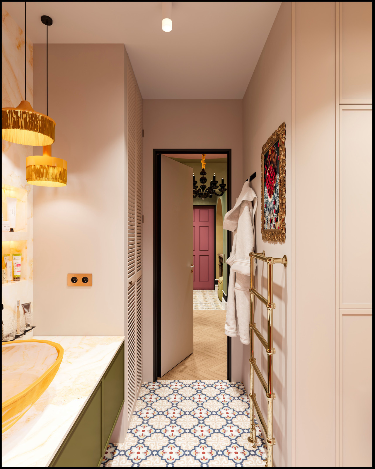 Эклектичный проект квартиры с огромной гардеробной с окном