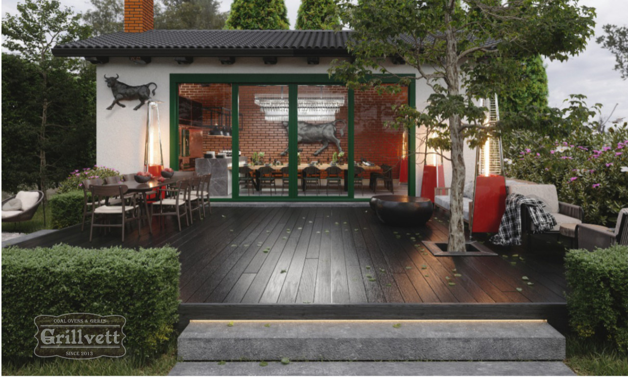 Немчиновка. Летняя кухня с террасой и зоной барбекю.