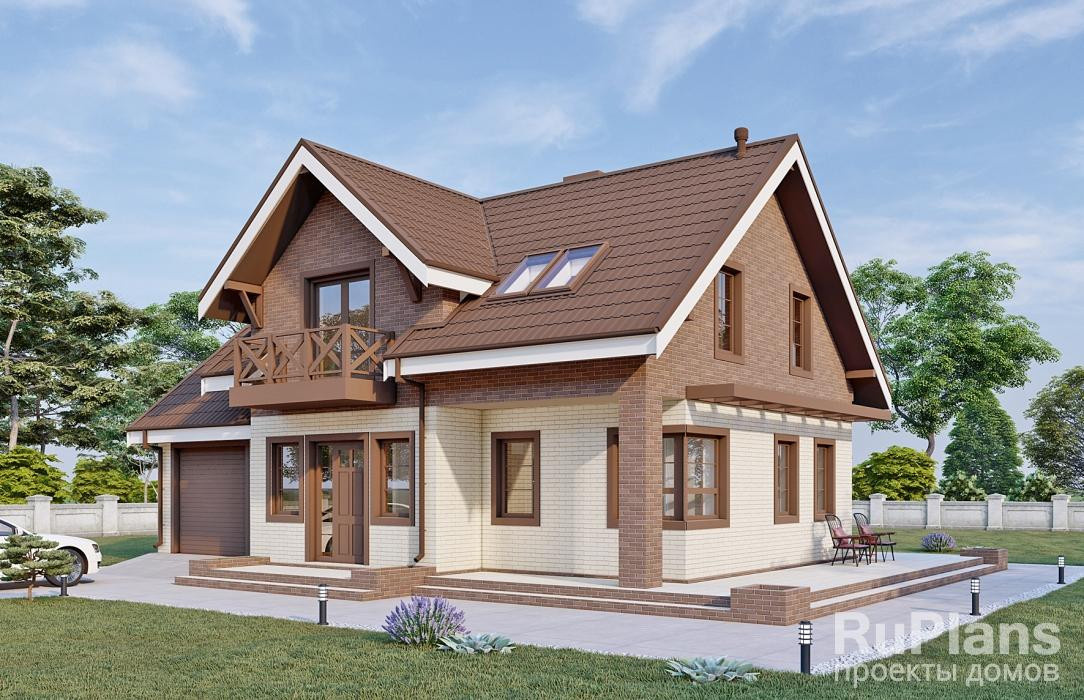 Rg5206 - Одноэтажный дом с мансардой, гаражом, балконом и тремя спальнями