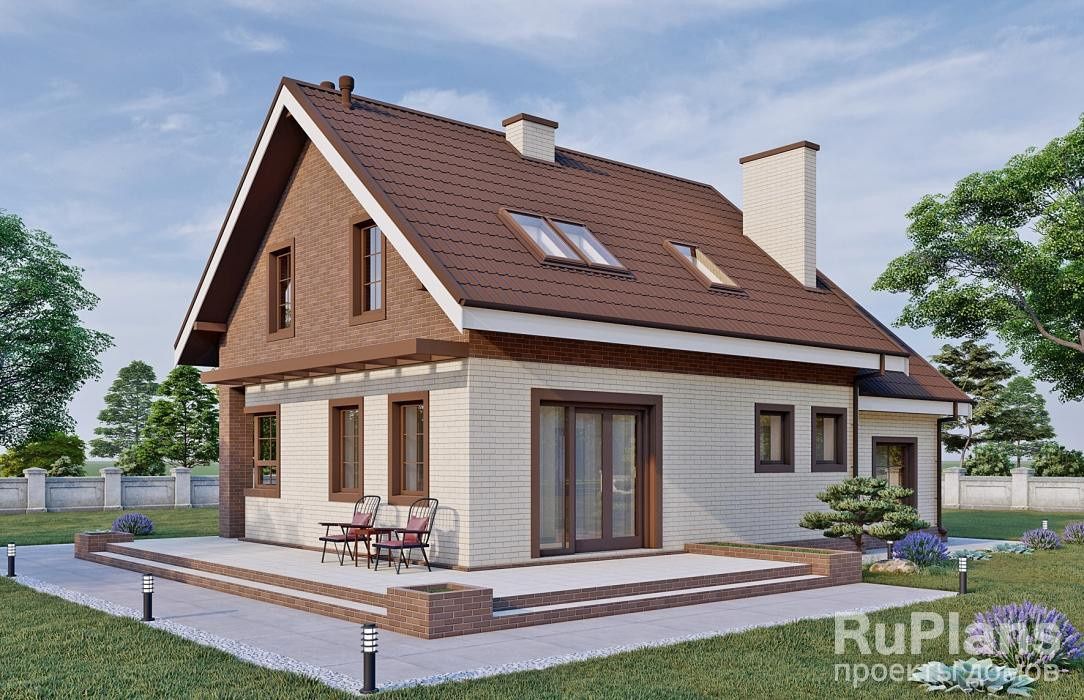 Rg5206 - Одноэтажный дом с мансардой, гаражом, балконом и тремя спальнями