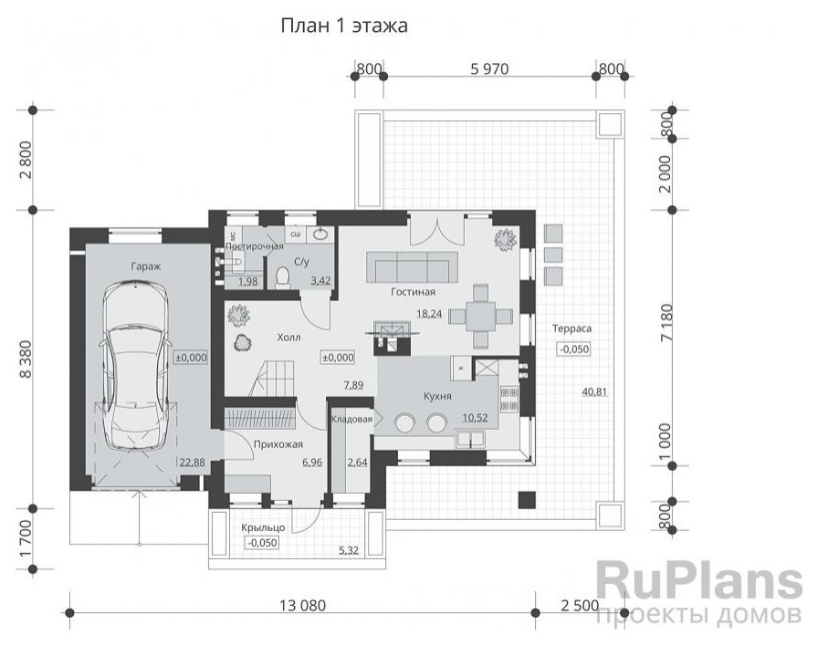 Rg5206 - Одноэтажный дом с мансардой, гаражом, балконом и тремя спальнями