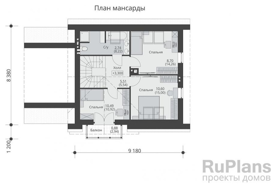 Rg5206 - Одноэтажный дом с мансардой, гаражом, балконом и тремя спальнями