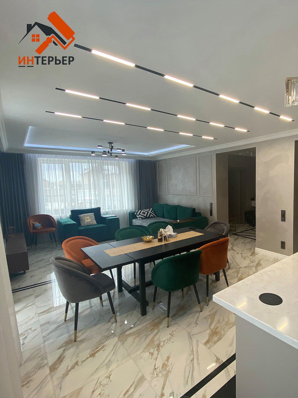 Гостиная - ремонт коттеджа под ключ