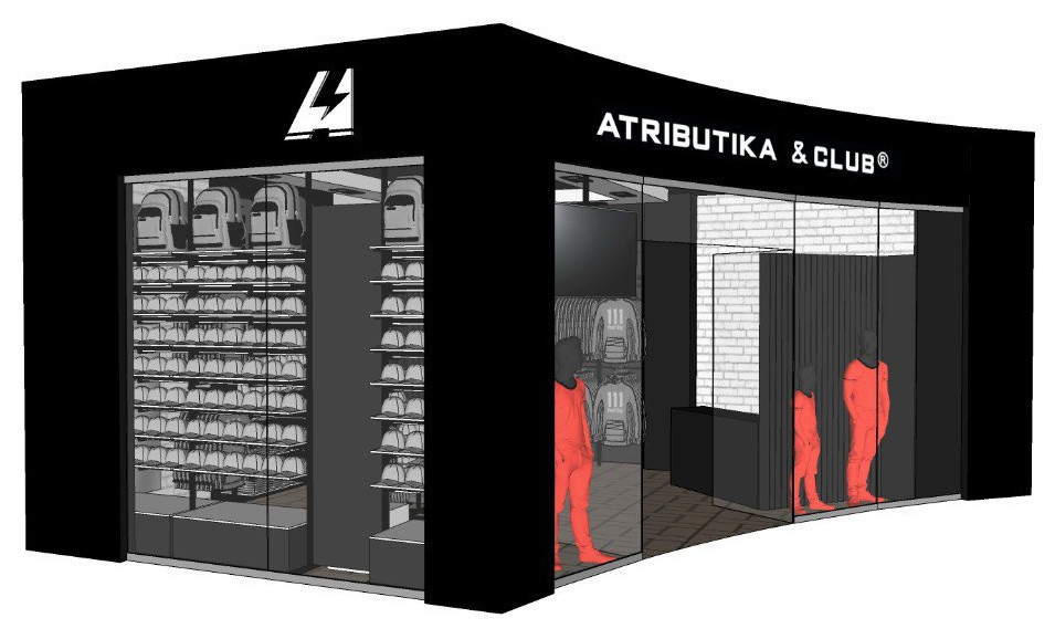 Интерьер магазина и островка магазина спортивной атрибутики "Atributika & Сlub"