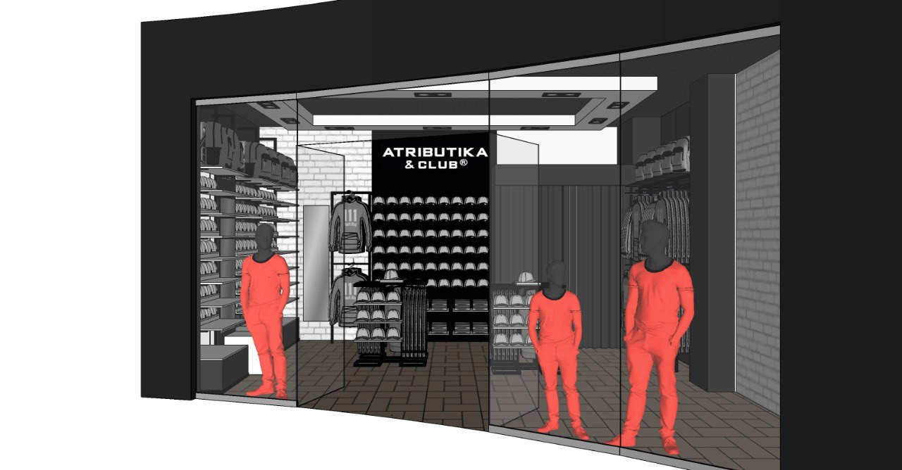 Интерьер магазина и островка магазина спортивной атрибутики "Atributika & Сlub"