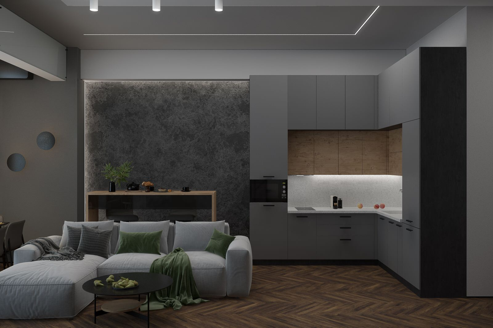 Кухня-гостиная в современном стиле в квартире