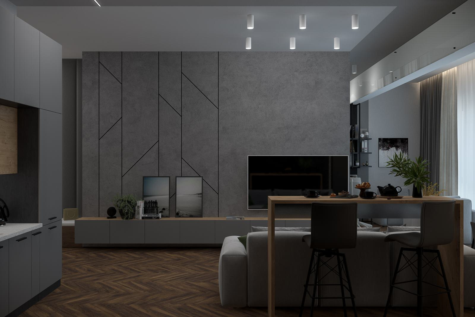 Кухня-гостиная в современном стиле в квартире