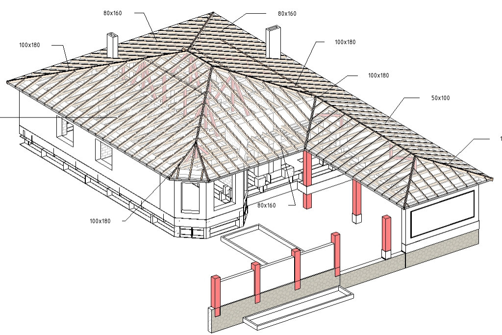 Одноэтажный жилой дом с навесом и верандой