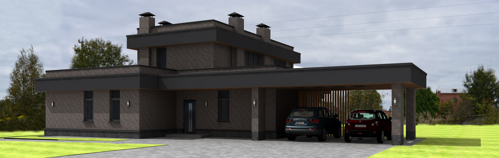 Современный коттедж с плоской кровлей