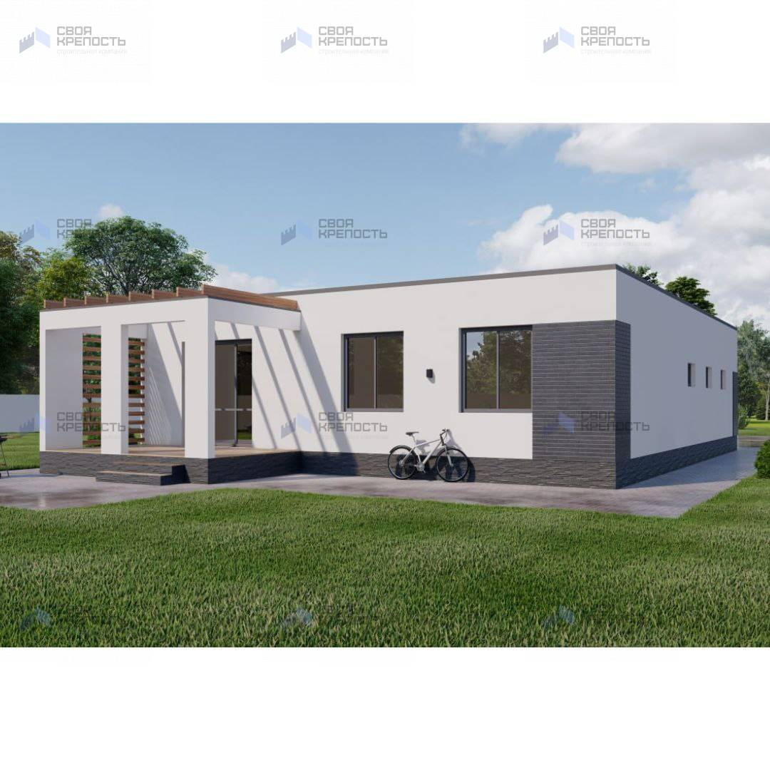 1-этажный дом 120 м² с плоской кровлей