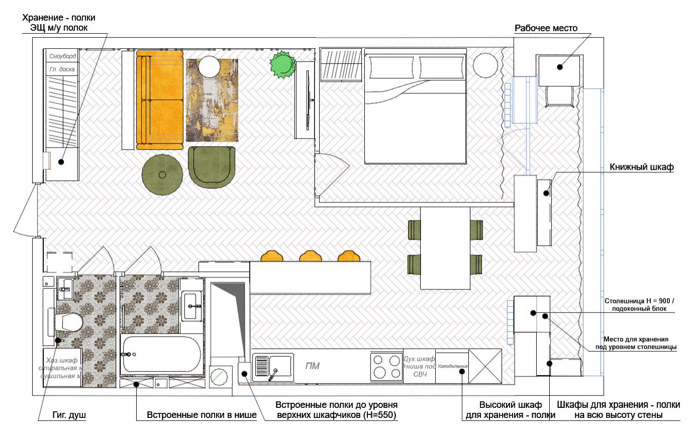 Дизайн-проект однокомнатной квартиры в современном стиле