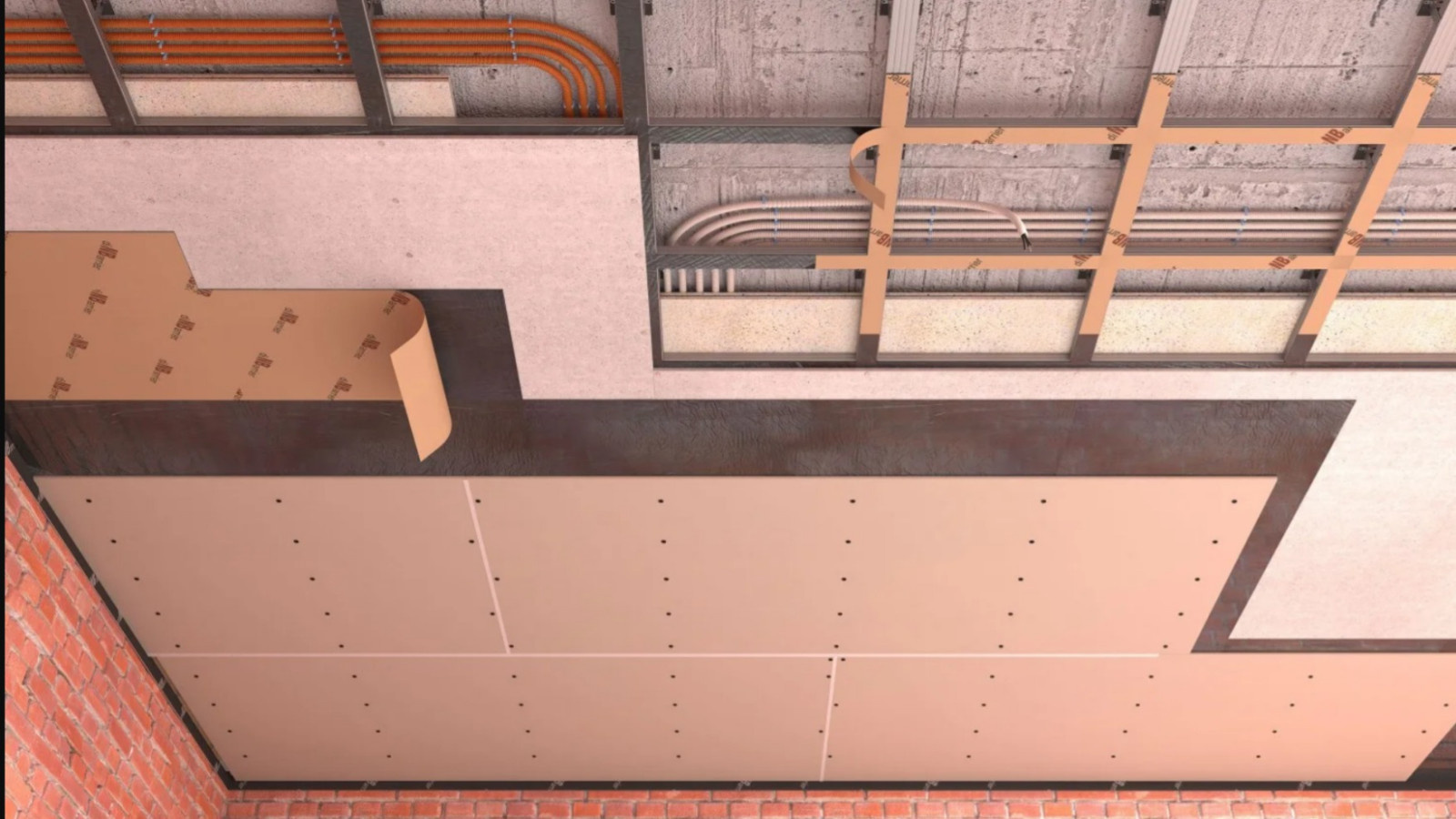 Одноуровневая каркасная звукоизоляция потолка