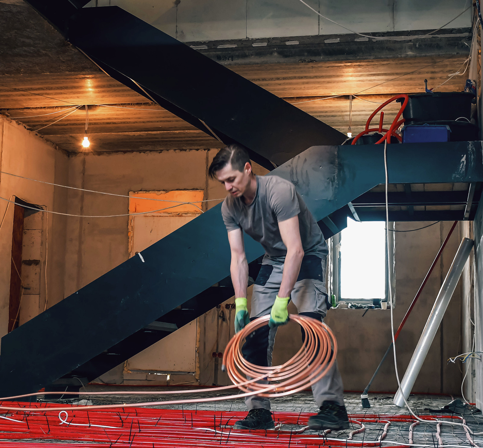 КП Клязьминский парк - монтаж тёплого пола, механизированная стяжка