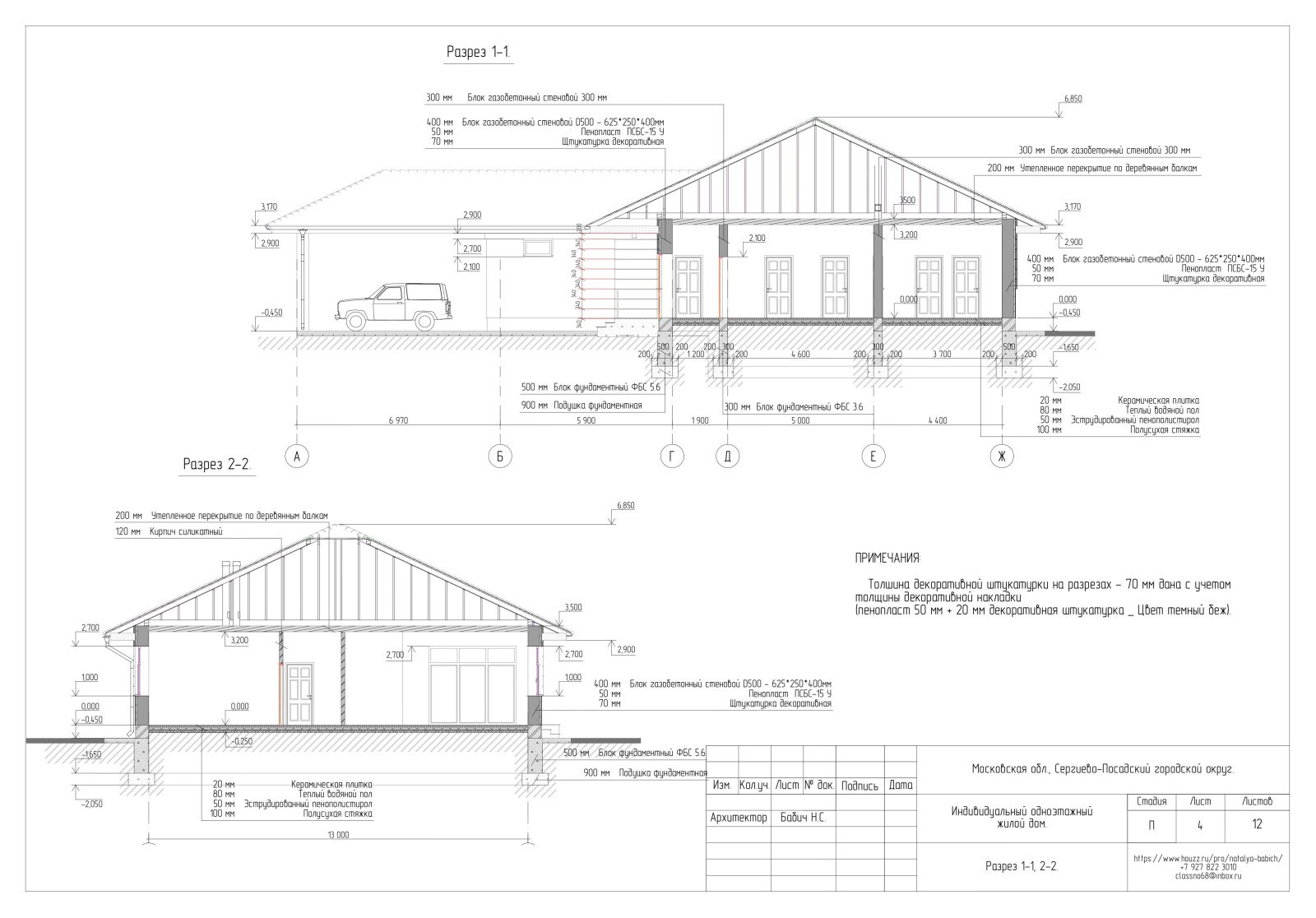Разрезы 1-1 и 2-2.