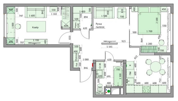 Обложка проекта: Планировка 2-х комнатной квартиры.