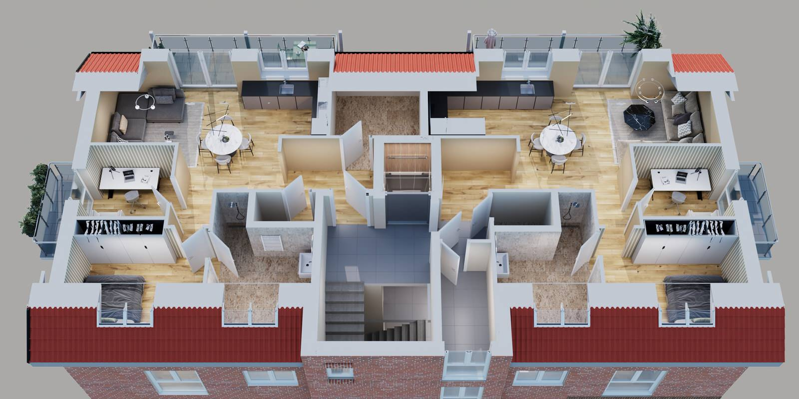 3D Grundriss des 3 Stockwerks