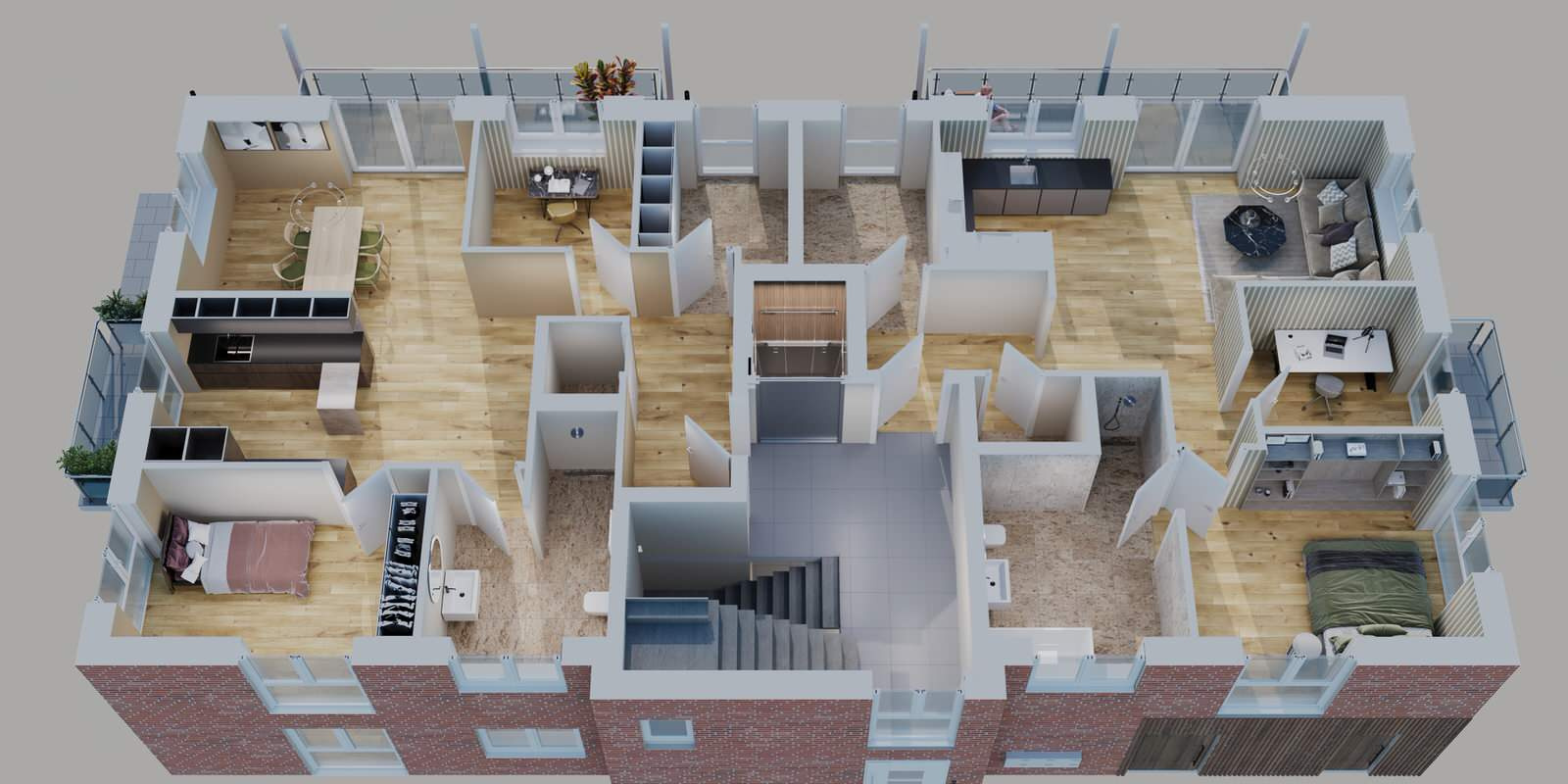 3D Grundriss des 2 Stockwerks
