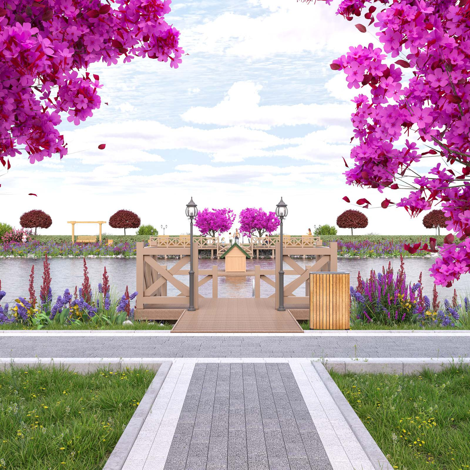 Красивый ландшафт пруда