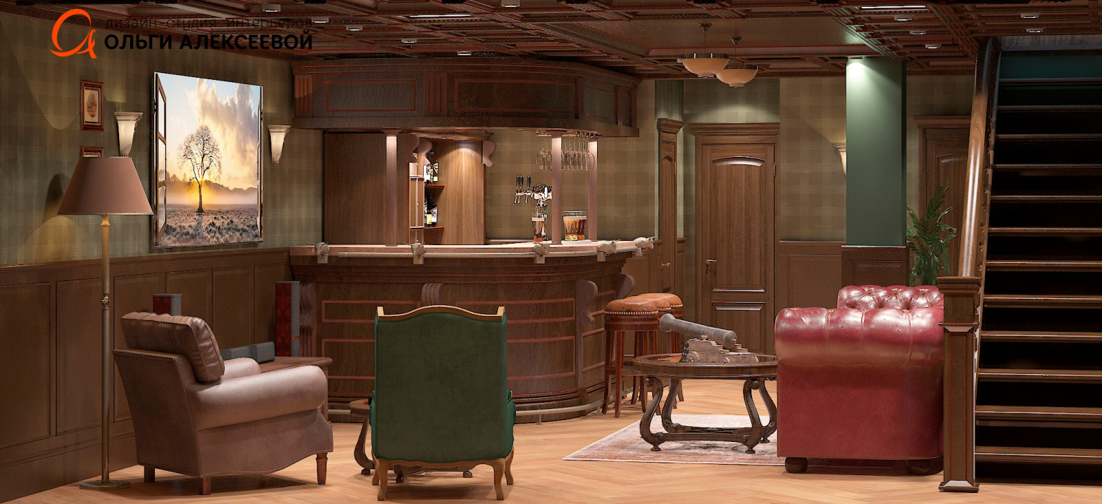 Мужской этаж в таунхаусе площадью 310,0м2.