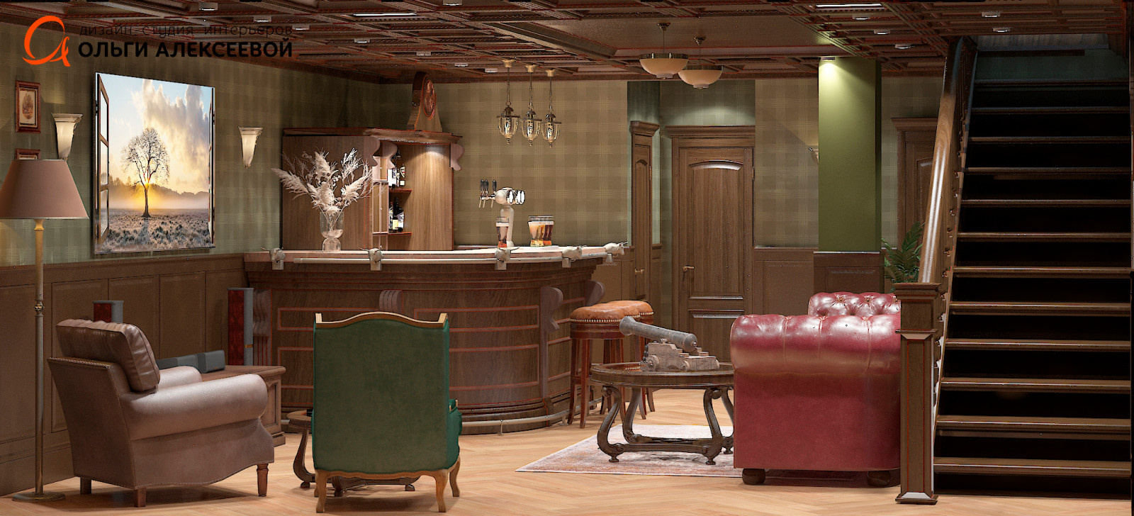 Мужской этаж в таунхаусе площадью 310,0м2.