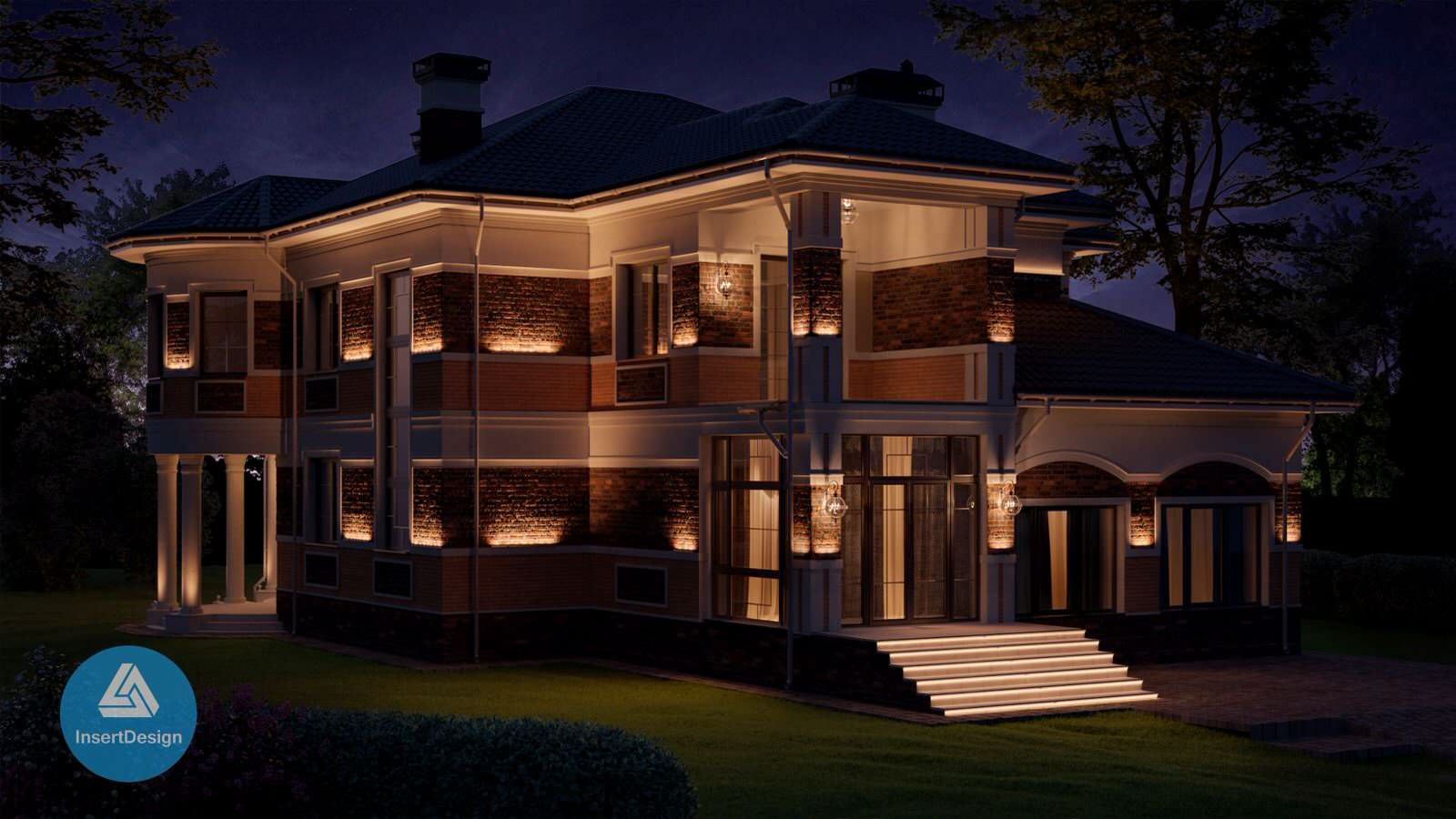 Архитектурное освещение загородной дома в КП Мэдисон Парк, Подмосковье