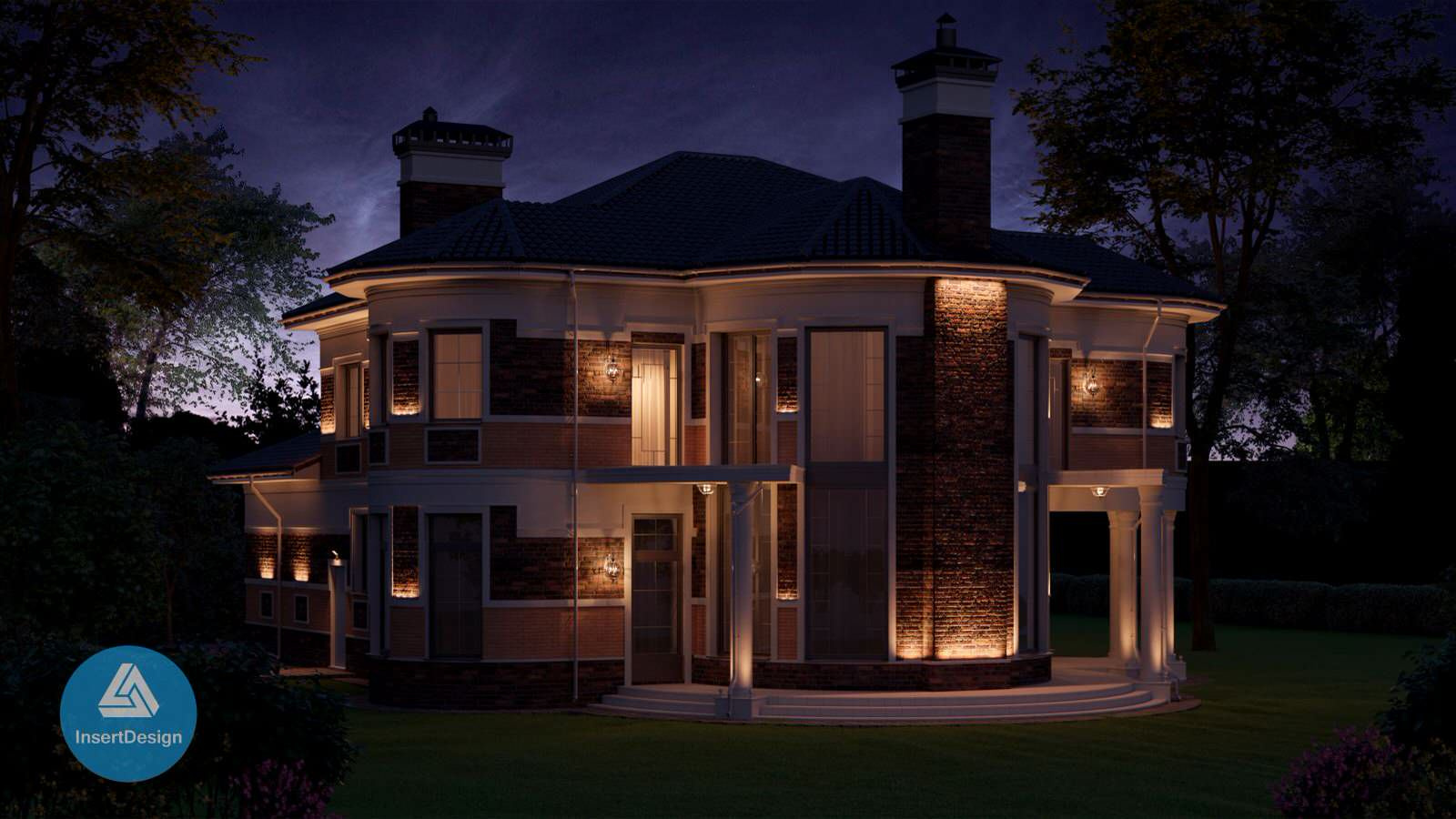 Архитектурное освещение загородной дома в КП Мэдисон Парк, Подмосковье
