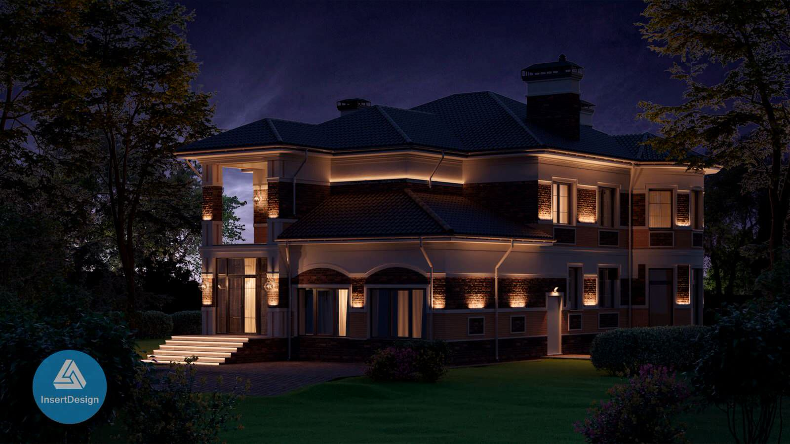 Архитектурное освещение загородной дома в КП Мэдисон Парк, Подмосковье