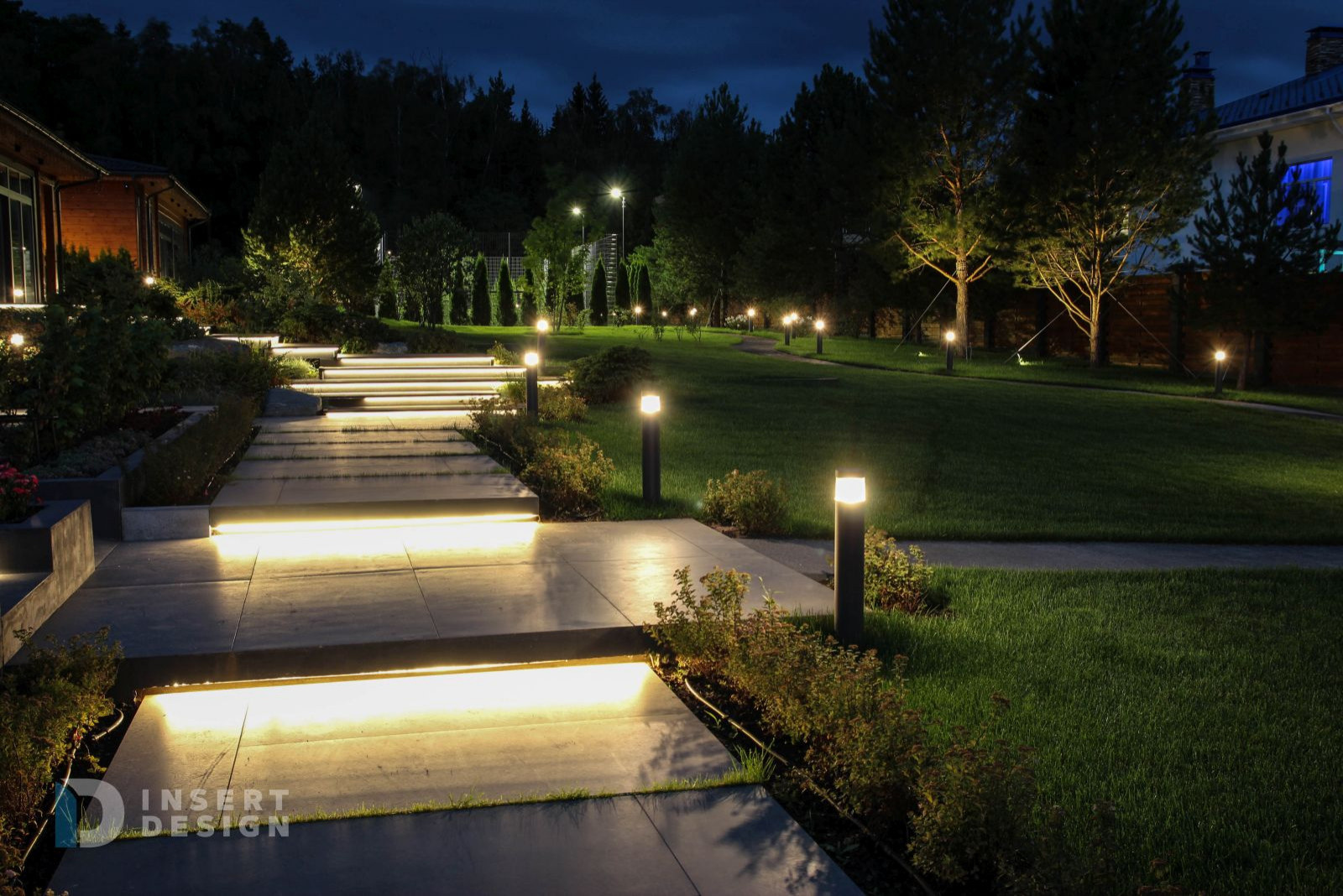 Ландшафтное освещение территории загородного дома в Степаньково, Подмосковье