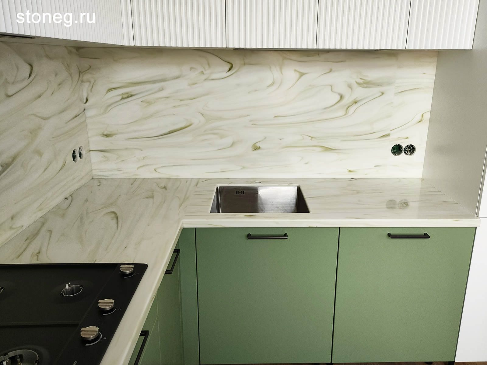 Corian Onyx: столешница со стеновыми для зелёной кухни
