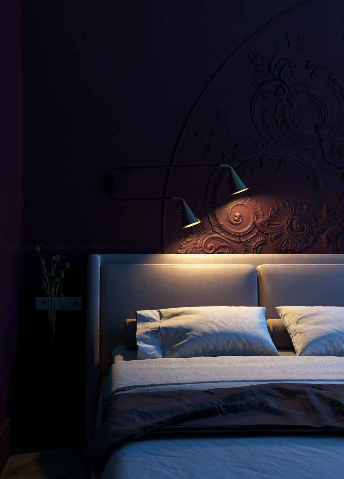 Спальня в краске ARGIL COLOUR "HELLEBORE POURPRE"