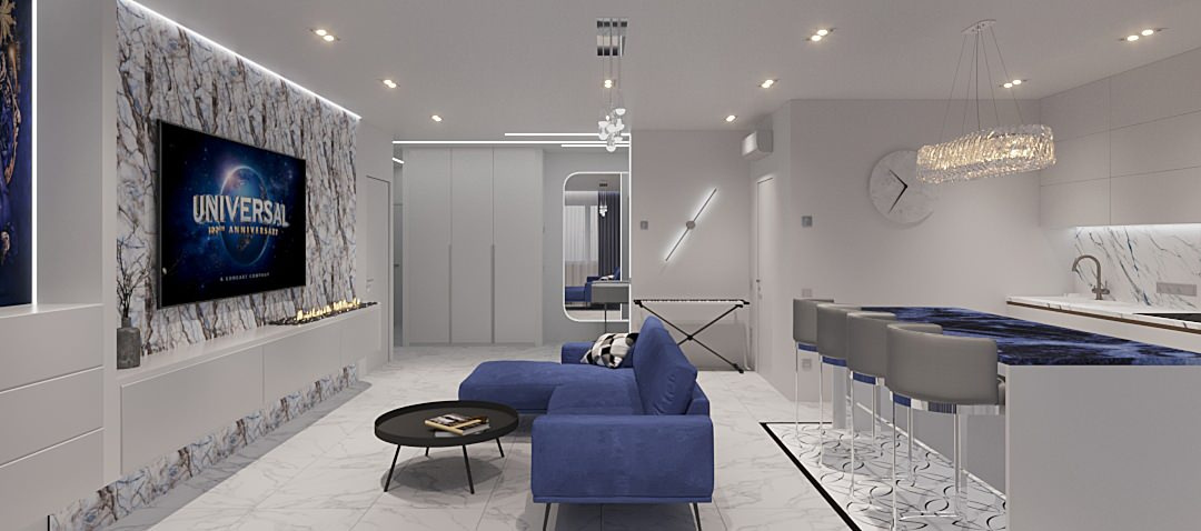 Интерьер Квартиры 84 м2 в Москве в современном минимализме.  Жк Настроение