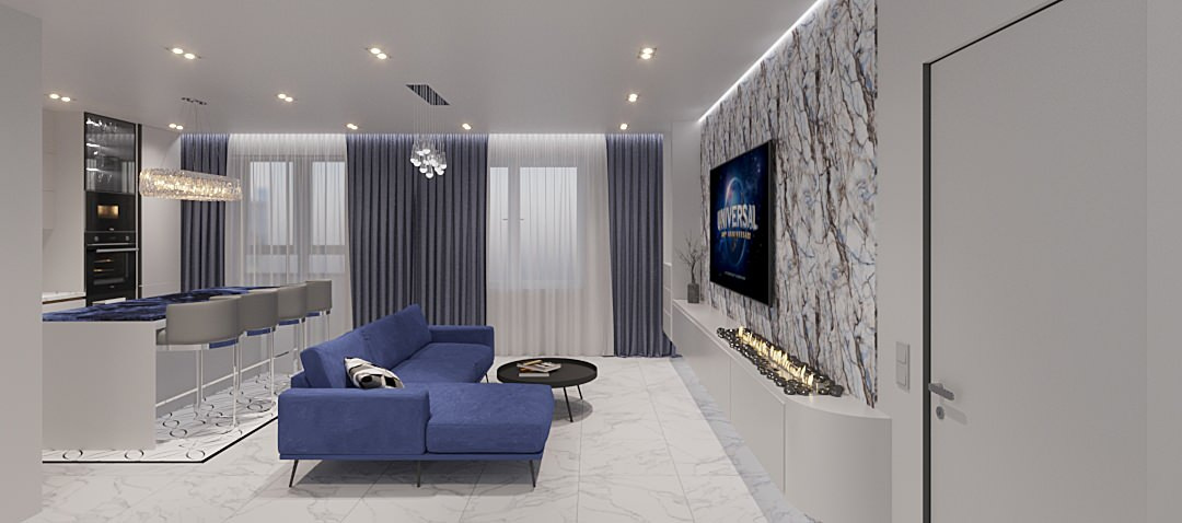 Интерьер Квартиры 84 м2 в Москве в современном минимализме.  Жк Настроение