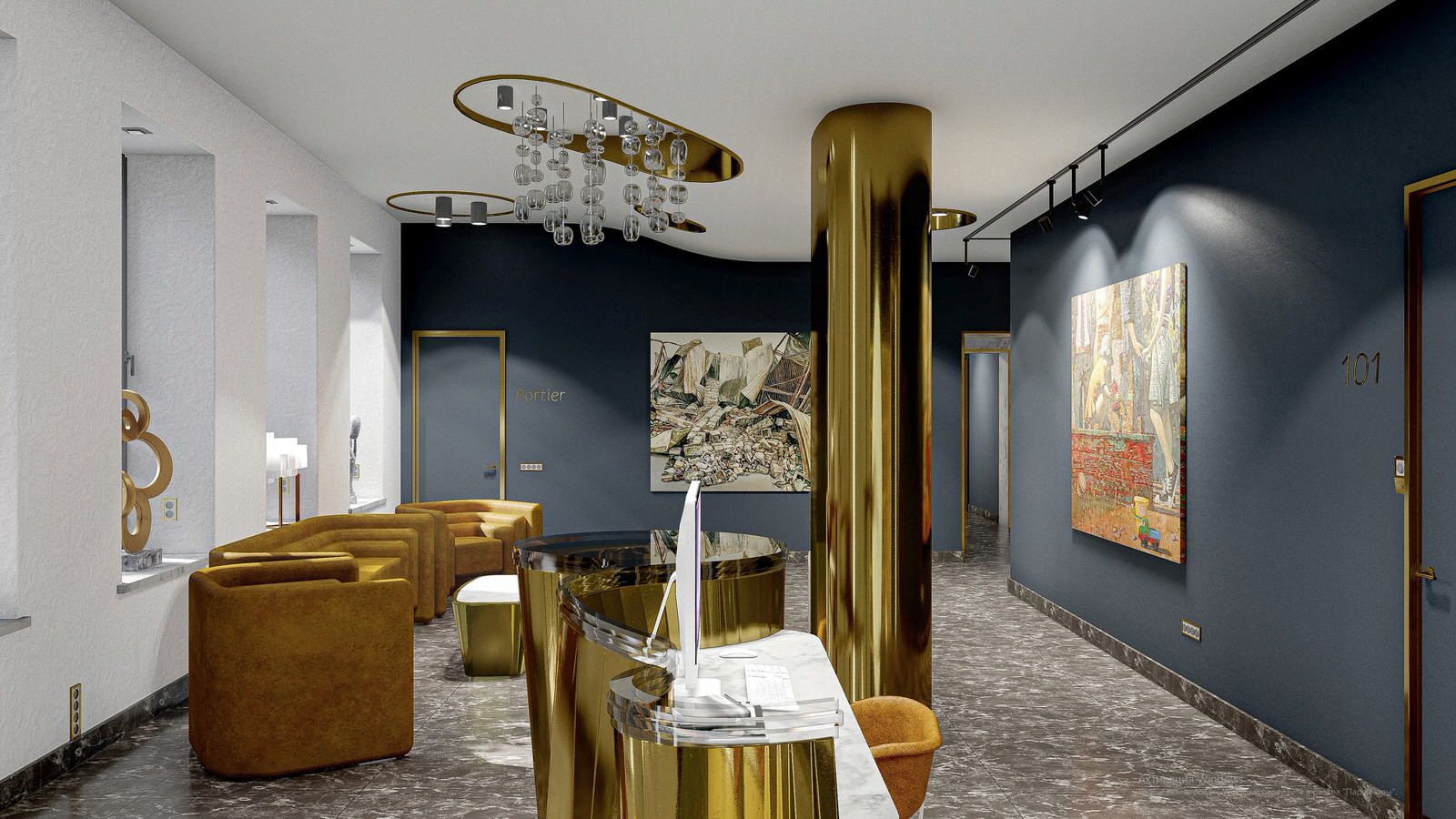 Apart hotel vestibule                       Вестибюль апарт-отеля
