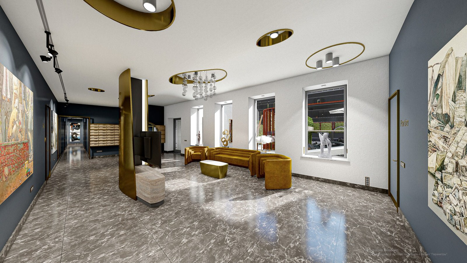 Apart hotel vestibule                       Вестибюль апарт-отеля