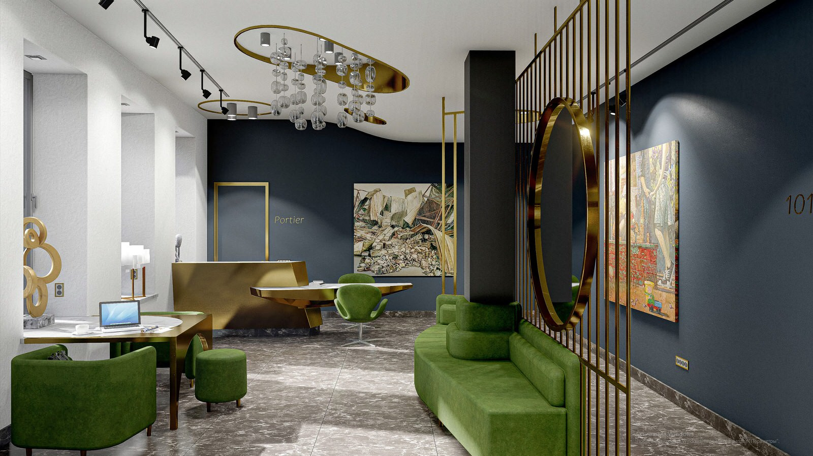 Apart hotel vestibule                       Вестибюль апарт-отеля
