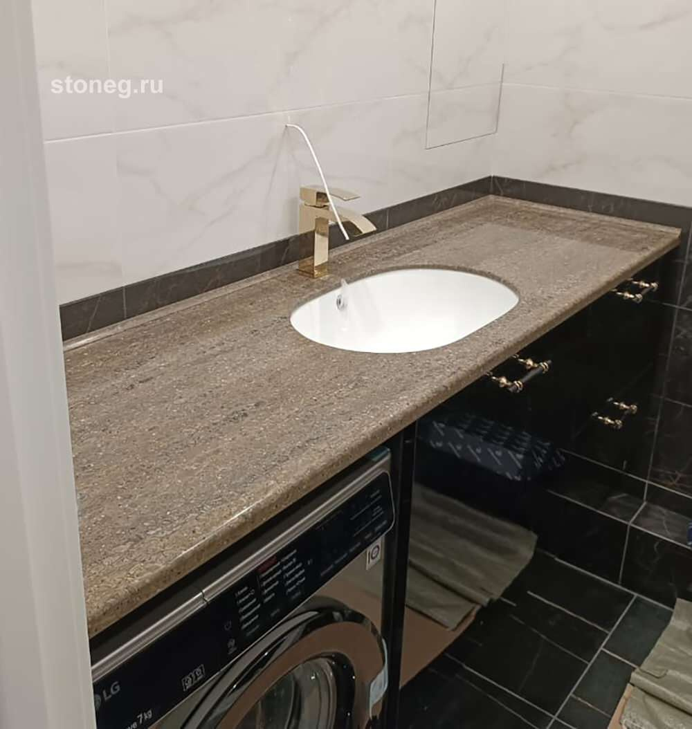 Выраженные текстуры в ванной - столешница из искусственного камня Hanex