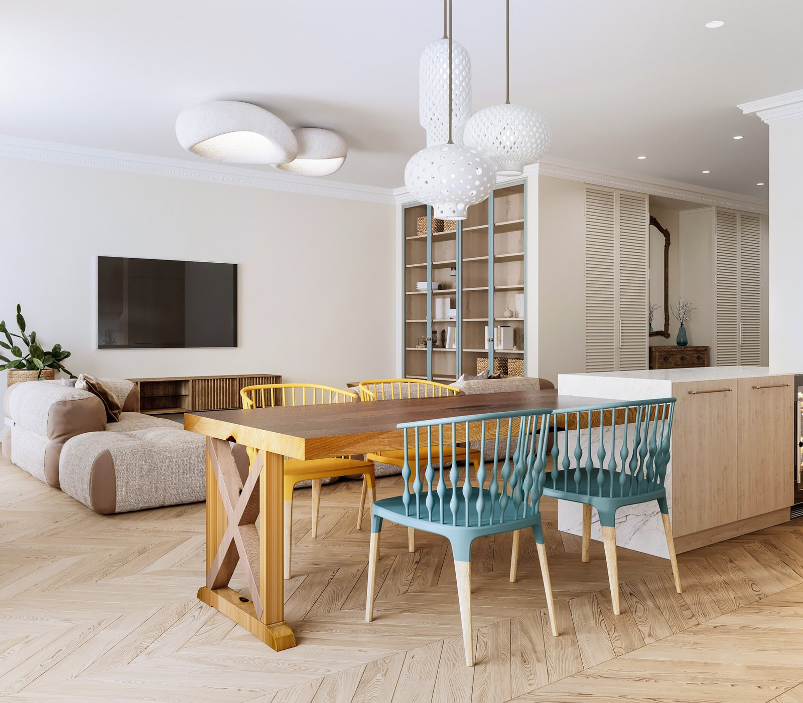 Интерьер кухни-столовой в квартире, ЖК "Жизнь на Плющихе"