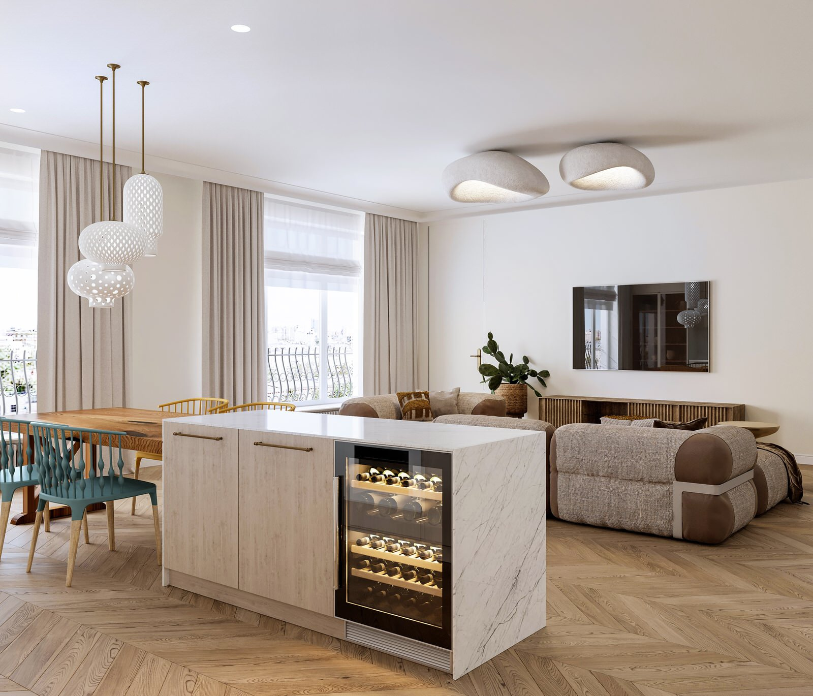 Интерьер кухни-столовой в квартире, ЖК "Жизнь на Плющихе"