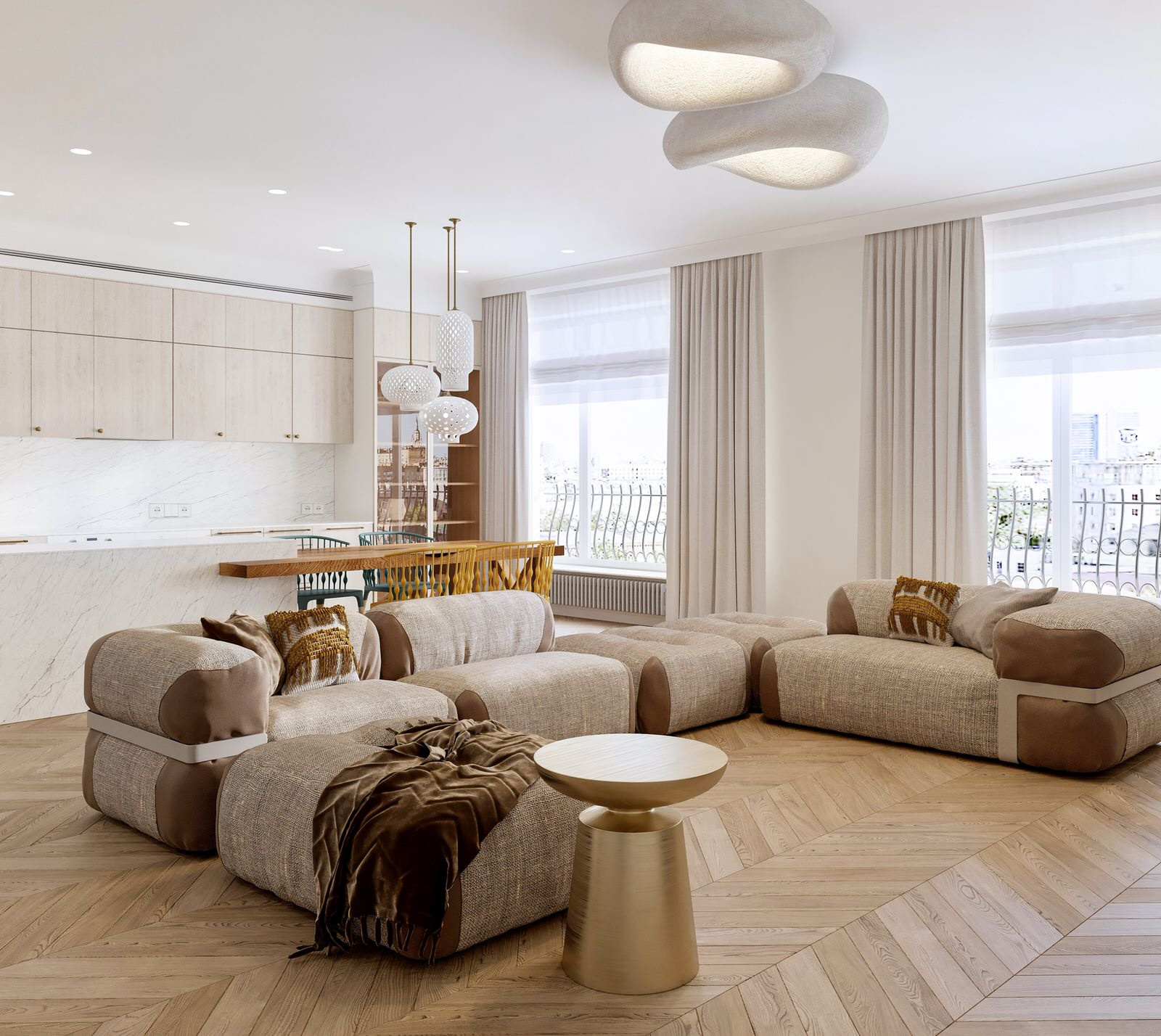 Интерьер кухни-столовой в квартире, ЖК "Жизнь на Плющихе"