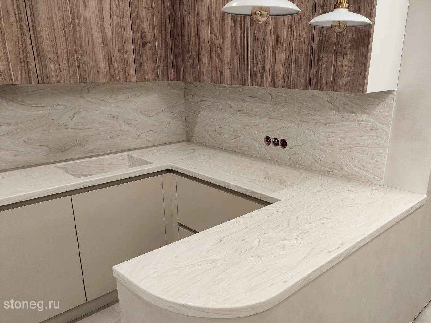 Grandex Marble: кухонная столешница, барная стойка, мойка, стеновые панели